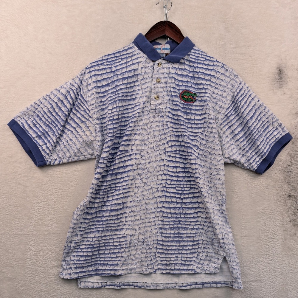 VTG Florida Gators College Classics Polo Men's M White Blue Skin Print NCAA 90s